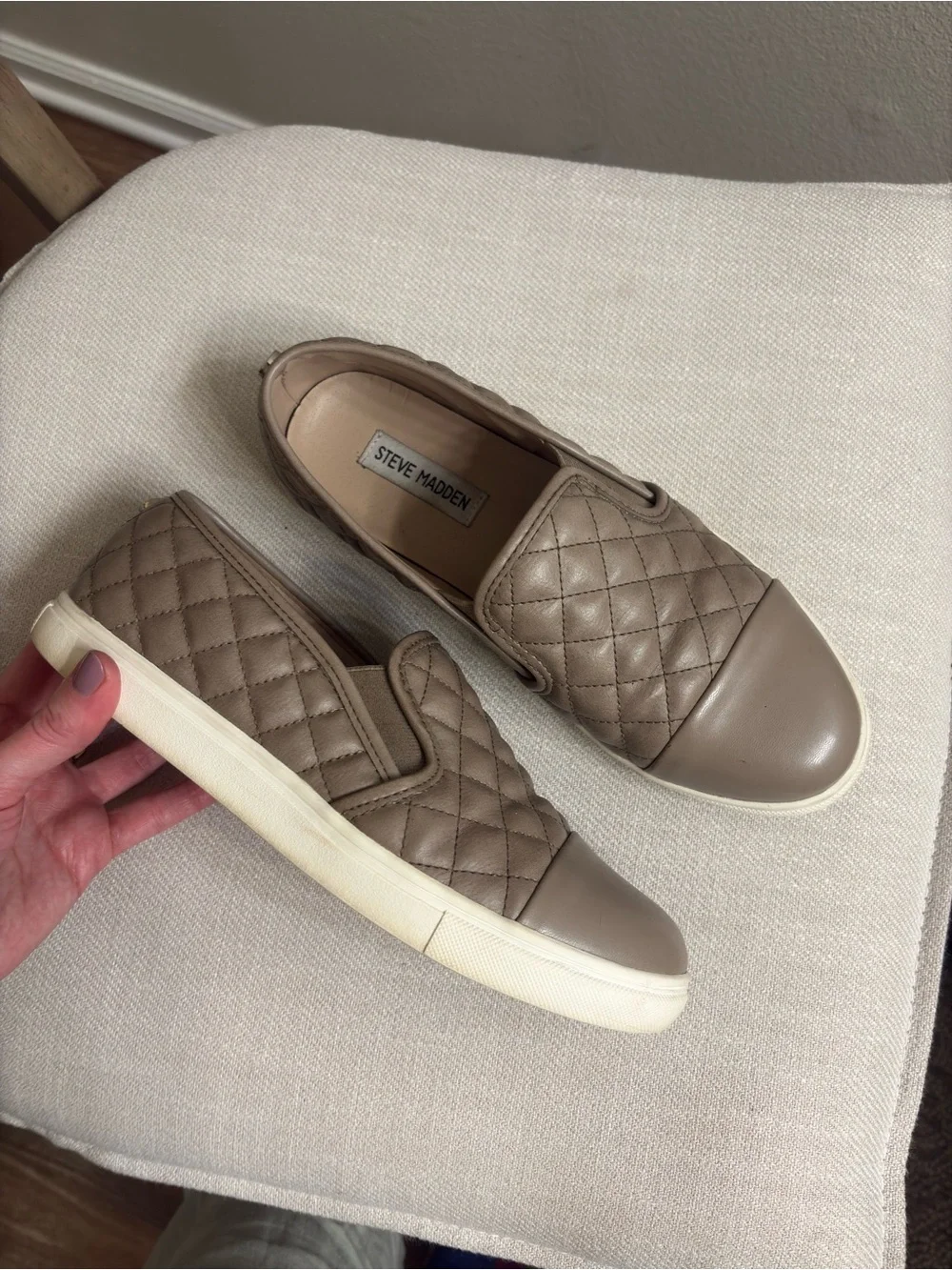 Steve Madden Taupe Quilted Slip-On Sneakers